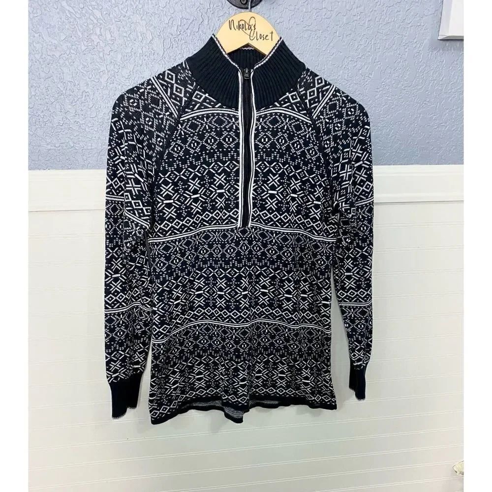 Eddie Bauer Black White Fair Isle Nordic Pullover Sweater
